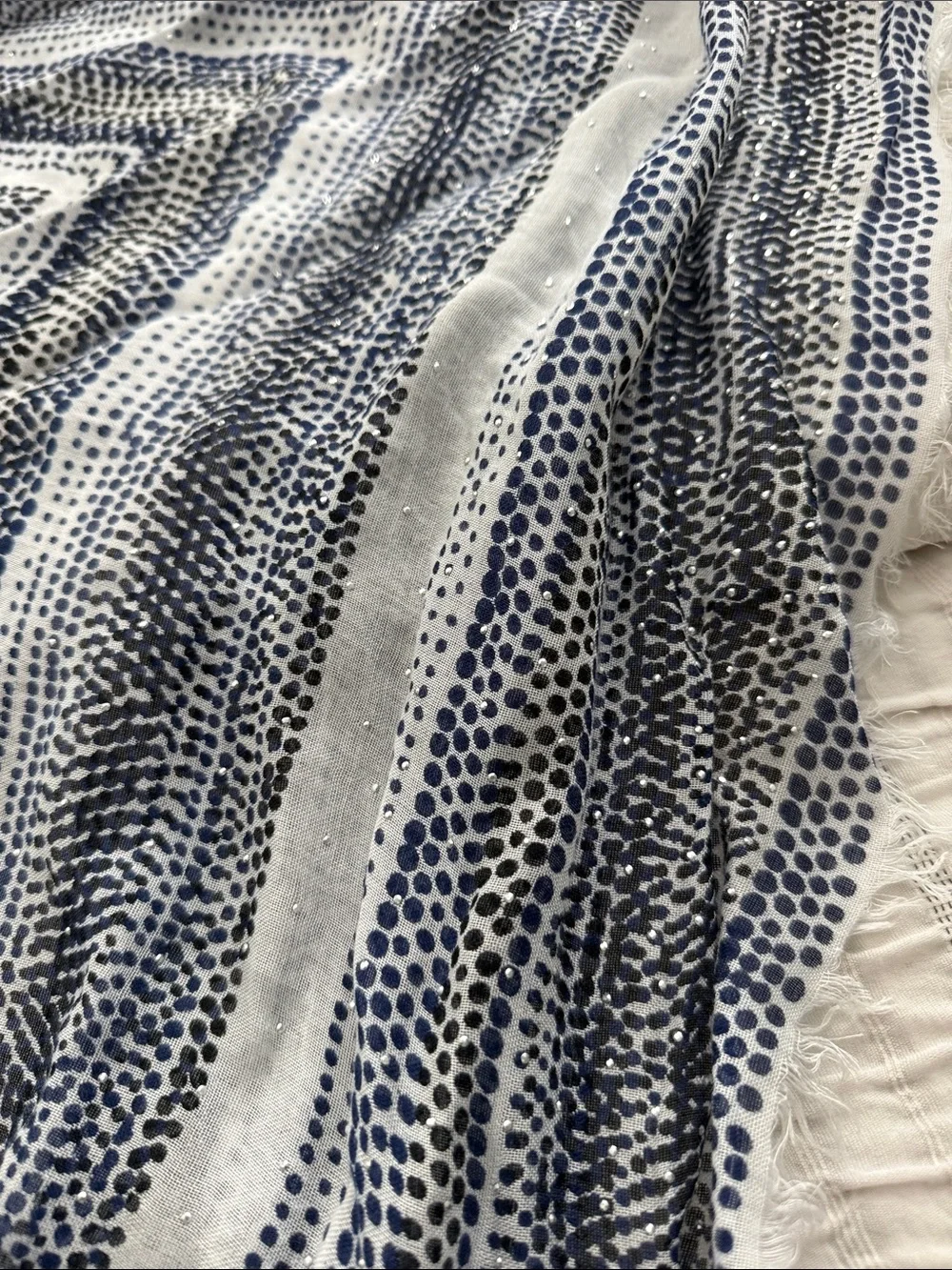 White House Black Market Navy and White Dot Pattern Wrap Scarf